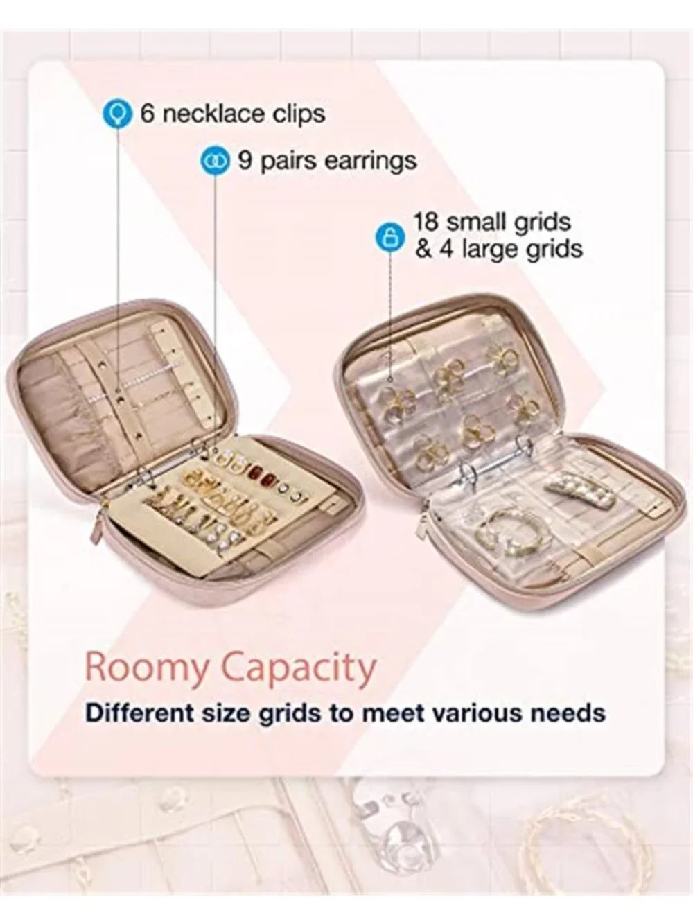 Travel Jewelry Organizer Case Clear Ring Binder Necklace Earring Storage